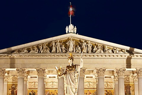 Pallas Athene with Nike in front of the parliament, Vienna, Austria, Europe