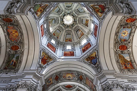 Interior view of the cupola of St. Rupert und Virgil cathedral, Salzburg, Austria, Europe