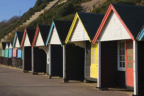 Beach huts in winter, Bournemouth, Dorset, England, United Kingdom