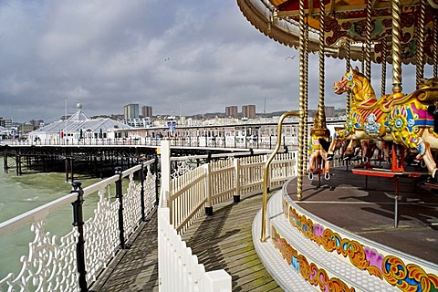 Carrousel, merry-go-round on the pier in Brighton, Sussex, Great Britain, Europe