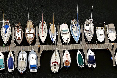 Sailing boats in the marina from a bird's eye view, Kiel-Schilksee, Schleswig-Holstein, Germany, Europe