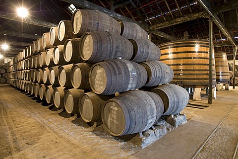 Oak barrels filled with port wine of Graham's Port Wine House on Rua Rei Ramiro, Vila Nova Gaia, Porto, Portugal, Europe - Propertyrights www.symington.com JD@symington.com