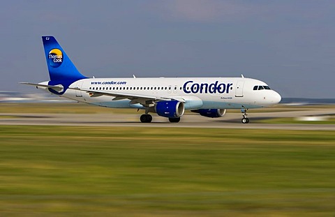 An Airbus A 320 by Condor at Frankfurt Airport, Hesse, Germany, Europe