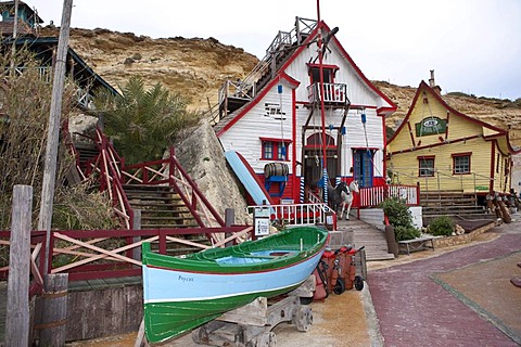 Popeye Village in Anchor Bay, film scenery for the Popeye film by Robert Altmann, Melliaha, Malta, Europe