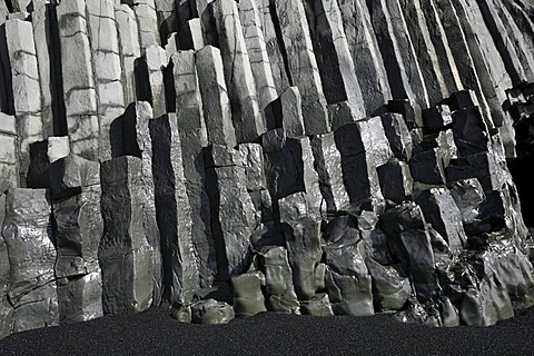 Basalt columns on the beach of Vik on the south coast of Iceland, Europe