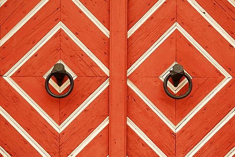 Door knockers on the old town hall gate, Hassfurt, Lower Franconia, Bavaria, Germany, Europe