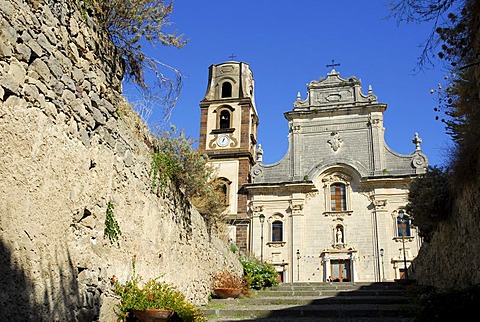 Facade of the Cathedral of San Bartolomeo on the castle hill of the city of Lipari on Lipari Island, Aeolian or Lipari Islands, South Italy, Italy, Europe