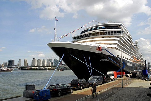 The new cruise liner MS Eurodam from Holland-Amerika-Lijn, HAL, at Wilhelminapier cruise terminal, Rotterdam, South Holland, the Netherlands, Europe