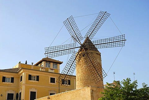 Traditional windmill in the Santa Catalina district, Palma de Mallorca, Mallorca, Balearic Islands, Spain, Europe