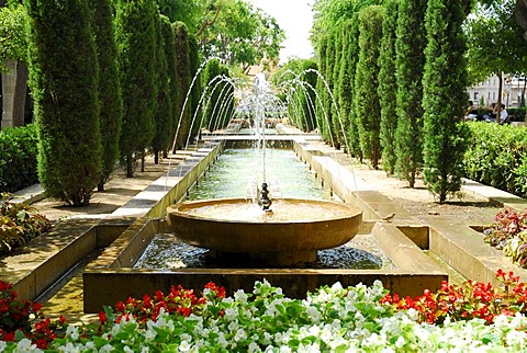 Fountains in King's Garden, Hort del Rei, the former approach to Almudaina Palace, Palau de Almudaina, historic city centre, Ciutat Antiga, Palma de Mallorca, Majorca, Balearic Islands, Spain, Europe