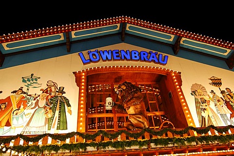 Loewenbrau beer tent, Wies'n, Oktoberfest, Munich, Bavaria, Germany, Europe