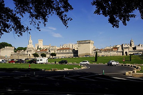 City walls and Popes' Palace in Avignon, Provence, France, Europe