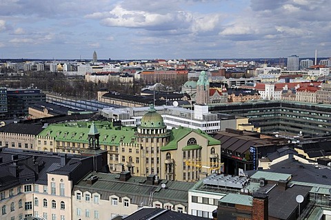 Panoramic view from Hotel Tornin over the main train station, Helsinki, Finland, Europe