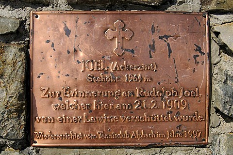 Memorial plate on the peak of Mt. Joel, Wildschoenau, Tyrol, Austria, Europe