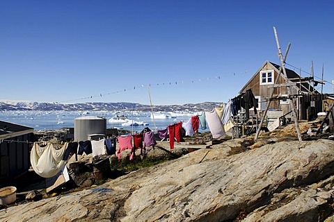 Washing line in Tineteqilag, Sermilik Fjord, East Greenland, Greenland