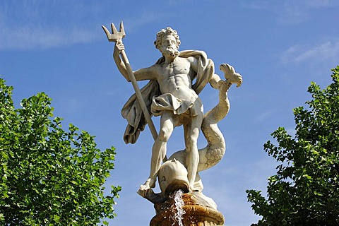 Neptune's fountain in Carcassonne, Midi, France, Europe
