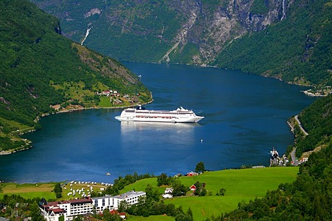 Cruise liner at the ending of the Geirangerfjord, Geiranger, Norway, Scandinavia