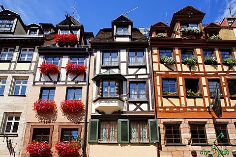 Renovated half-timbered houses, Weissgerbergasse, historic city centre, Nuremberg, Middle Franconia, Bavaria, Germany, Europe