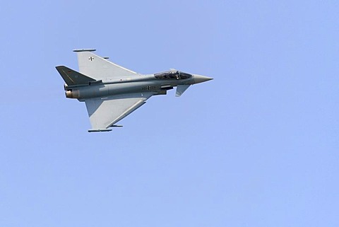 Typhoon eurofighter, German Airforce multi-purpose fighter plane in flight, airshow, ILA 2008, International Air Display, Berlin, Germany, Europe