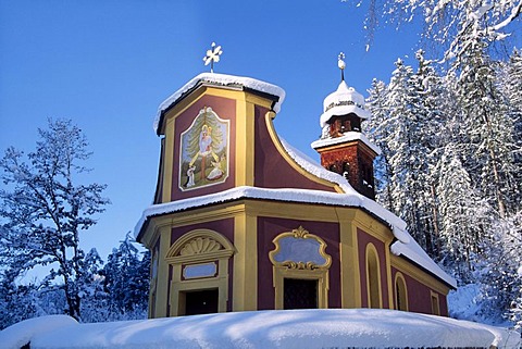 Pilgrimage site Maria Larch in the winter, Gnadenwald, North Tyrol, Austria, Europe