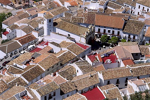 View of the roofs of Zahara de la Sierra, Sierra de Grazalema, Cadiz Province, Andalusia, Spain, Europe