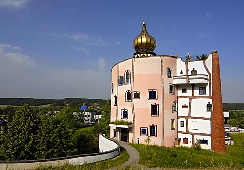 Eccentric architecture of Rogner Thermal Spa and Hotel, designed by Friedensreich Hundertwasser, Bad Blumau, Austria, Europe