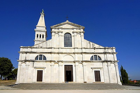 Frontal facade of baroque Cathedral of St Euphemia in Rovinj, Istria, Croatia, Europe