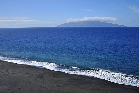 Black beach of Sao Filipe and Brava Island, Fogo, Cape Verde Islands, Africa