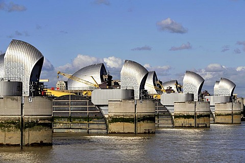 The Thames Flood Barrier, designed to help keep London from flooding during high storm tides, United Kingdom, Europe