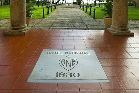 Base plate with year, entrance area, Hotel Nacional, Havana, Cuba, Caribbean, Central America