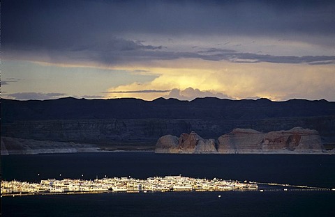 Boats on Lake Powell before a storm, Utah, USA