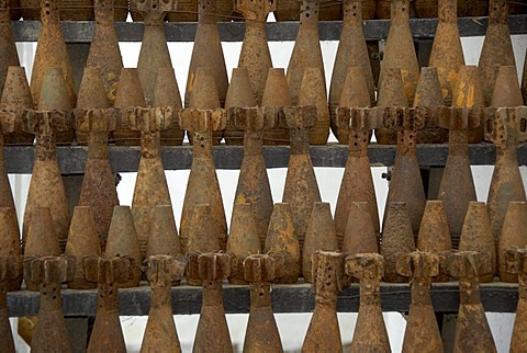 Collection of old rusty American bombs, dropped on Laos during the 2nd Indochina war by the US Airforce, Vietnam war, Phonsavan, Xieng Khuang Province, Laos, South East Asia