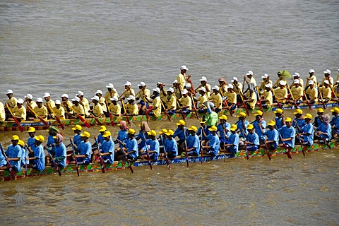 Big rowing boats, rowers, competition, water festival, Phnom Penh, Cambodia, Southeast Asia