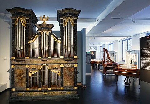 Organ of Franz Xaver Bloch, Aesch 1840 in the Museum of Musical Instruments in the University of Leipzig, Leipzig music trail, Leipzig, Saxony, Germany, Europe