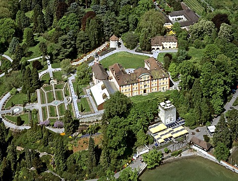 Aerial picture, Mainau Island, garden island on Lake Constance, Mainau Castle, Baden-Wuerttemberg, Germany, Europe