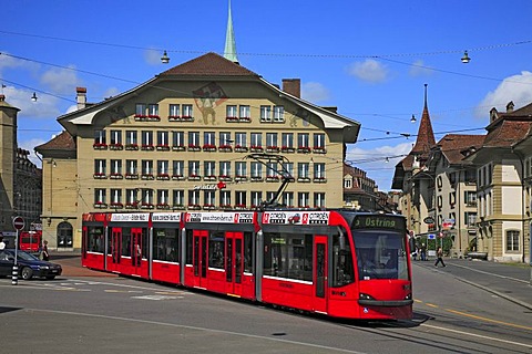 Tram in the historic city centre of Berne, Switzerland, Europe