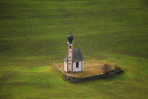 St. Johann Church near Sankt Magdalena in Funes Valley, Bolzano-Bozen, Italy, Europe