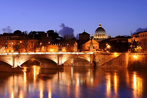 View from Ponte Sant'Angelo of St. Peter's Basilica in evening light, Rome, Italy, Europe