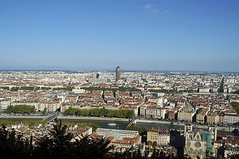 Lyon from Basilica of Fourviere, Lyon, Departement Rhone, Rhone-Alpes, France, Europe