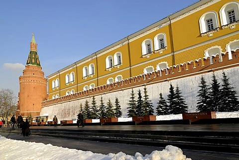 View of the Kremlin wall from the side of the Alexander Garden, Moscow, Russia