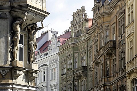 Houses, art nouveau facades, in the historic city centre of Prague, Czech Republic, Europe