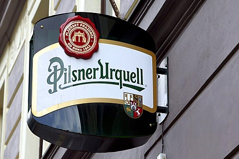 Logo of the brewery Pilsner Urquell in Pilsen, Plzen, Bohemia, Czech Republic, Europe.