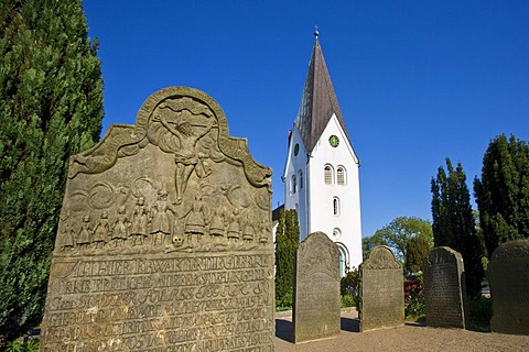 Tombstone, cemetery of the St. Clemens Church, Nebel, Amrum, North Frisia, Schleswig-Holstein, Germany, Europe