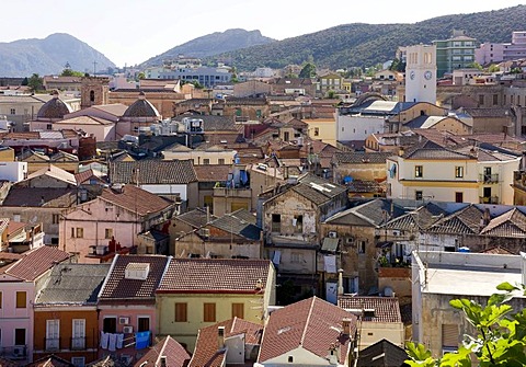 View over the roofs af the historic centre of Iglesias, south-west Sardinia, Italy, Europe