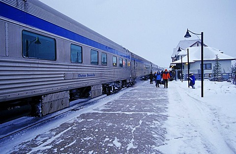 Train entrance in Churchill railway station, Hudson Bay, Canada, North America