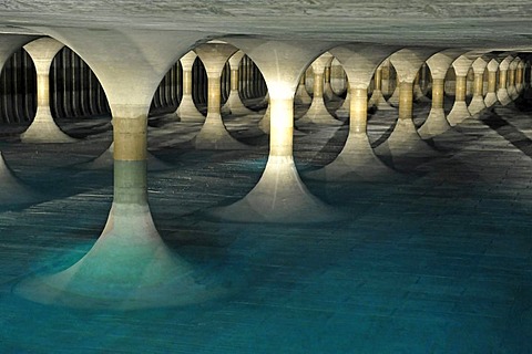 View inside one of the two underground water reservoirs of the city of Munich in Forstenrieder Park, Bavaria, Germany, Europe