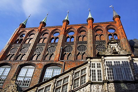 Historic Town Hall of Luebeck, eastern facade, UNESCO World Cultural Heritage Site of Luebeck Historic City Centre, Schleswig-Holstein, Germany, Europe