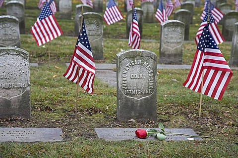 A Veterans Day ceremony at Elmwood Cemetery honors members of the 102nd U.S. Colored Infantry Regiment who fought in the American Civil War, Detroit, Michigan, USA