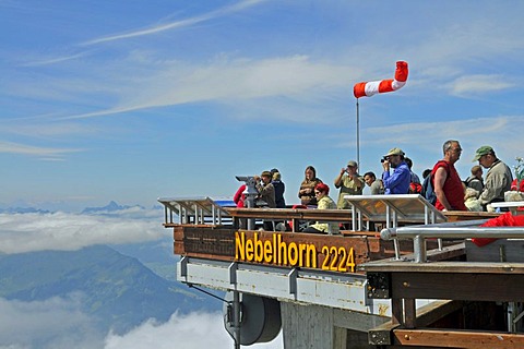 Tourists at the summit station of Nebelhorn Mountain, Allgaeuer Alps, Bavaria, Germany, Europe