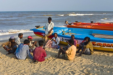 Fishermen on Marina Beach, Chennai, Madras, India, South Asia